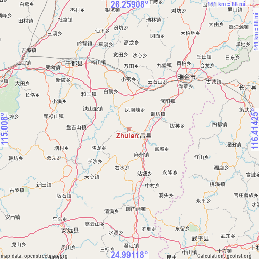 Zhulan on map