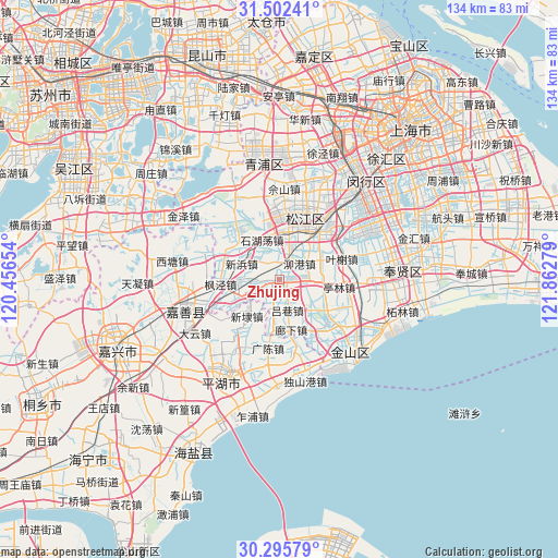 Zhujing on map