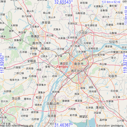 Jiangpu on map