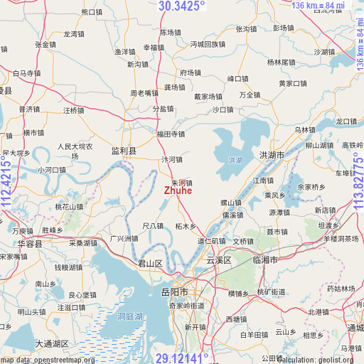 Zhuhe on map