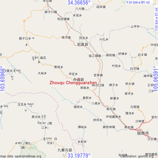 Zhouqu Chengguanzhen on map