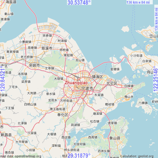 Zhuangqiao on map