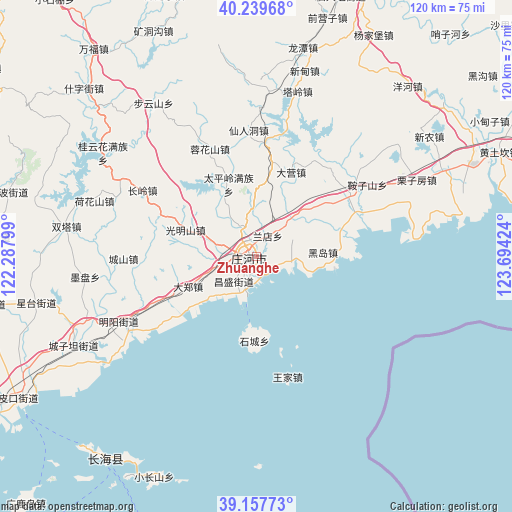 Zhuanghe on map