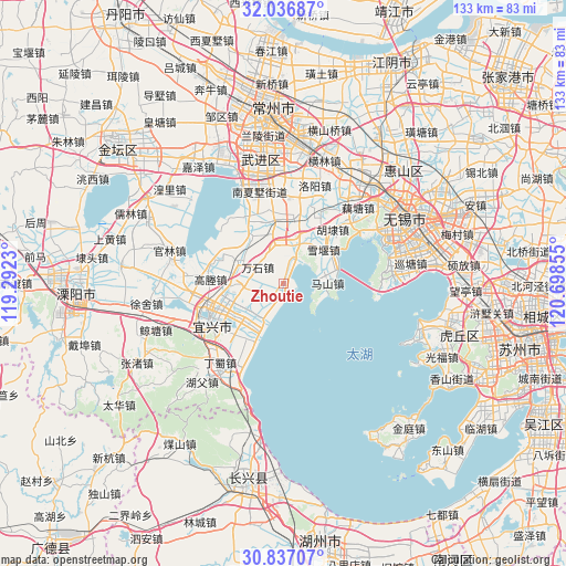 Zhoutie on map