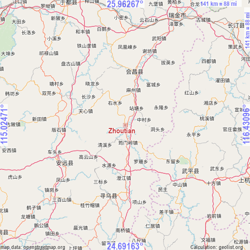 Zhoutian on map