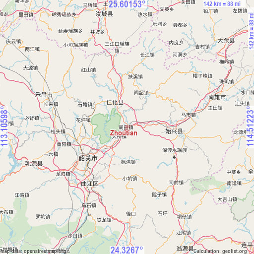 Zhoutian on map