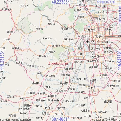 Zhoukoudian on map