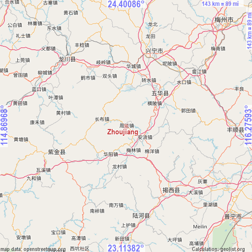 Zhoujiang on map