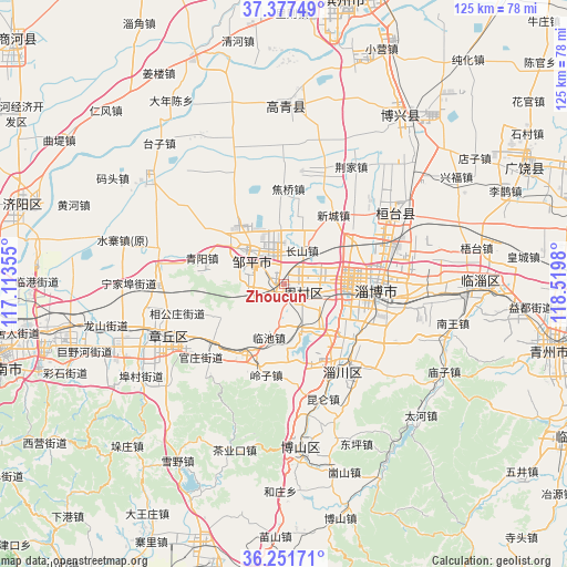 Zhoucun on map