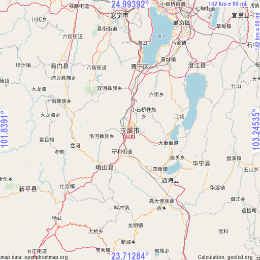 Yuxi on map