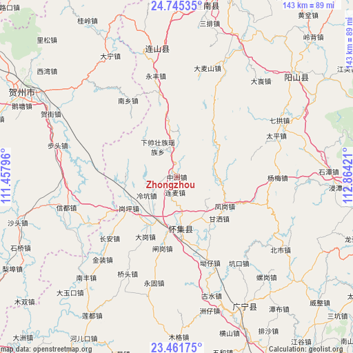 Zhongzhou on map