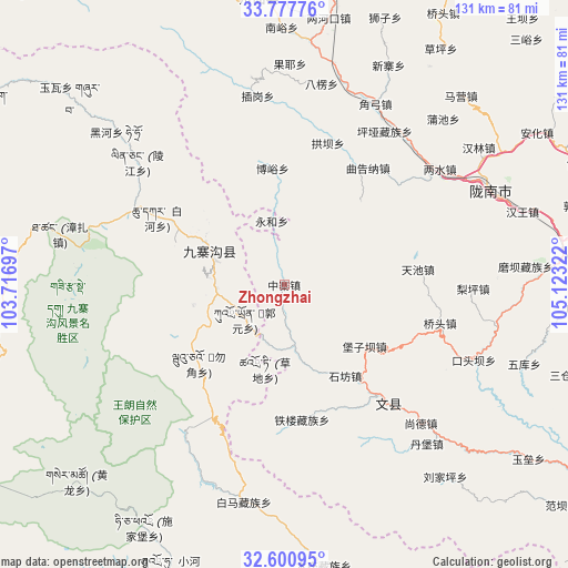 Zhongzhai on map