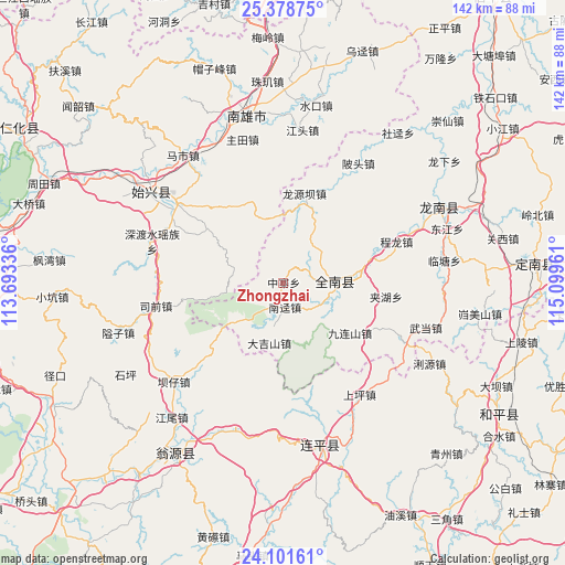 Zhongzhai on map