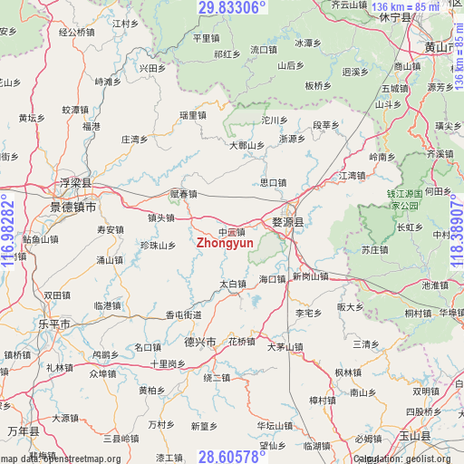 Zhongyun on map