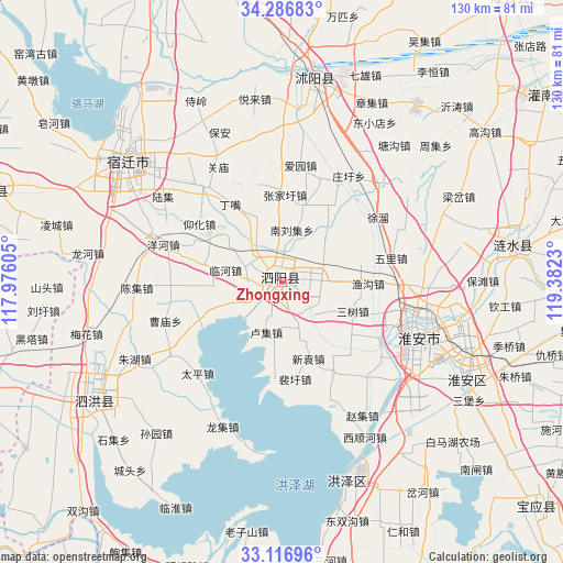 Zhongxing on map