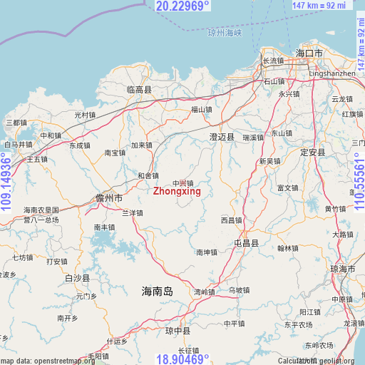 Zhongxing on map