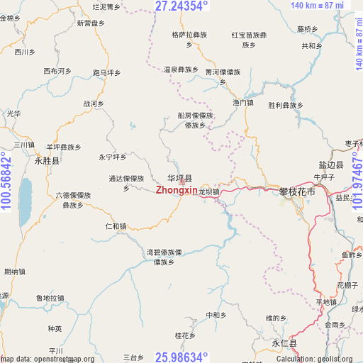 Zhongxin on map