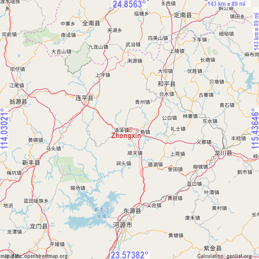 Zhongxin on map