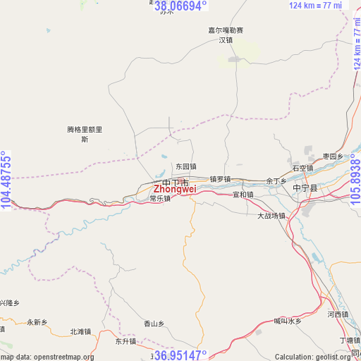 Zhongwei on map