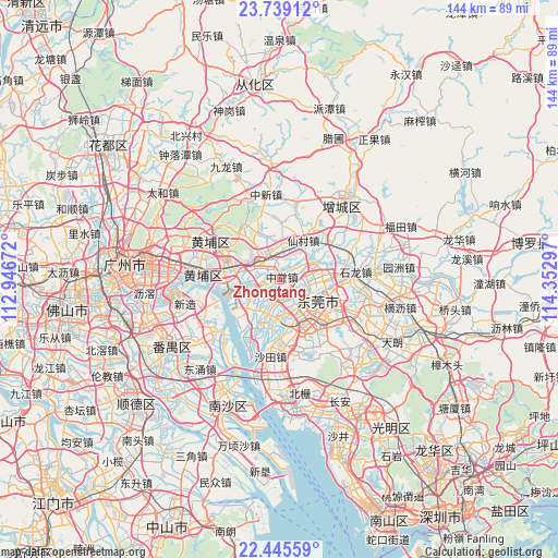 Zhongtang on map