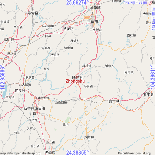 Zhongshu on map