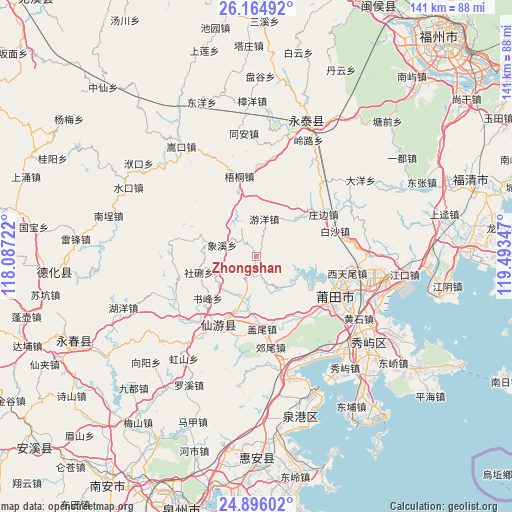 Zhongshan on map