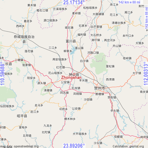 Zhongshan on map