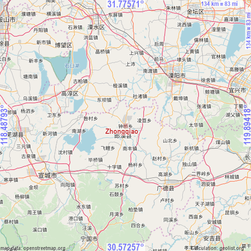 Zhongqiao on map