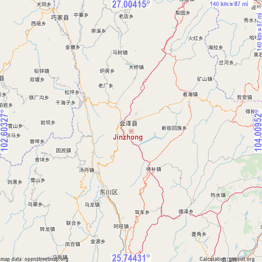 Jinzhong on map