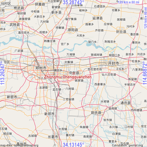 Zhongmu Chengguanzhen on map