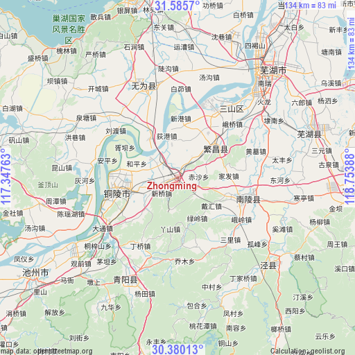 Zhongming on map