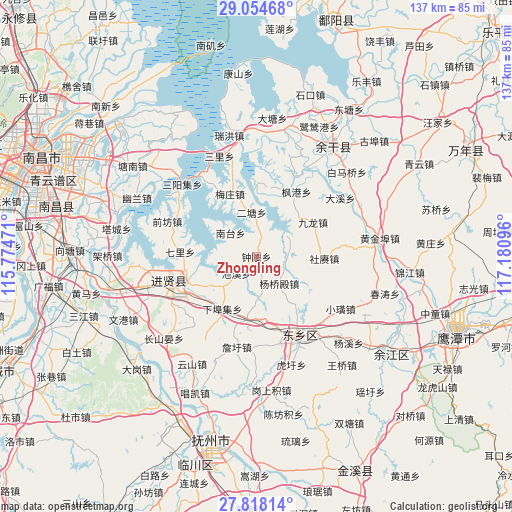 Zhongling on map