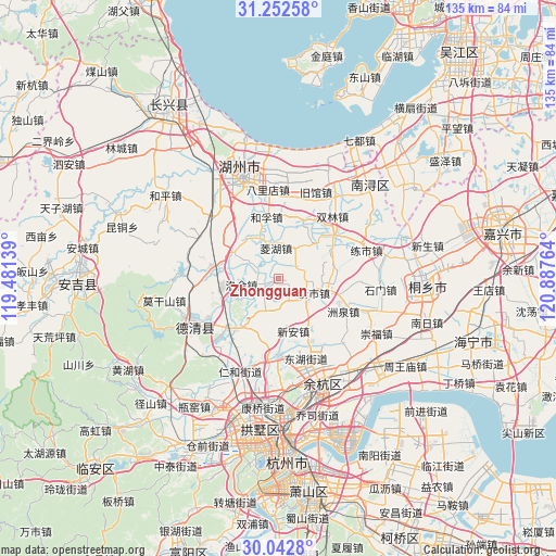 Zhongguan on map