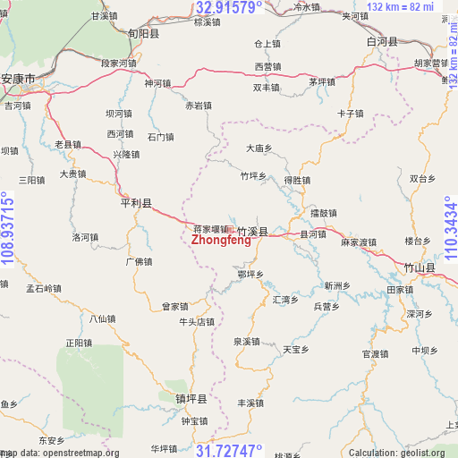 Zhongfeng on map