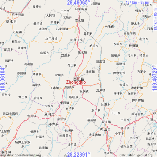 Zhongduo on map