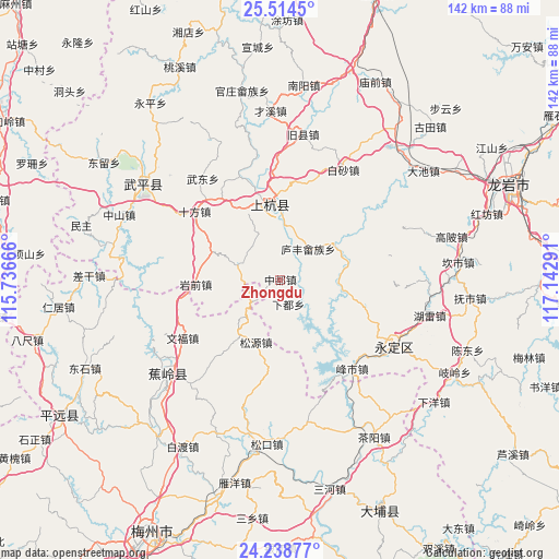 Zhongdu on map