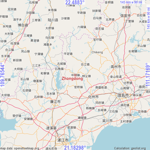 Zhongdong on map