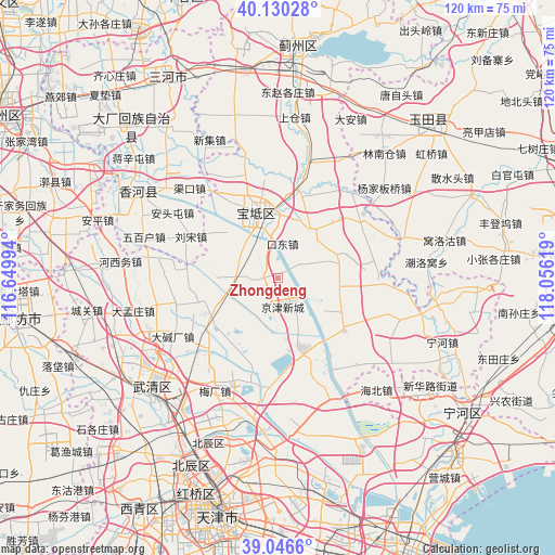 Zhongdeng on map