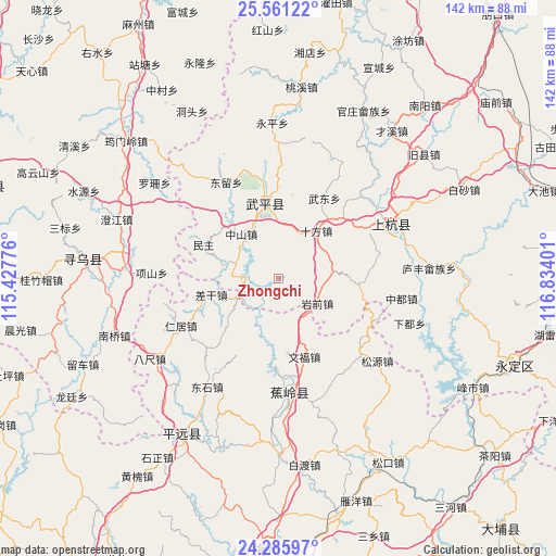 Zhongchi on map