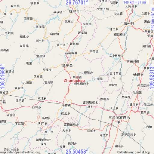 Zhongchao on map