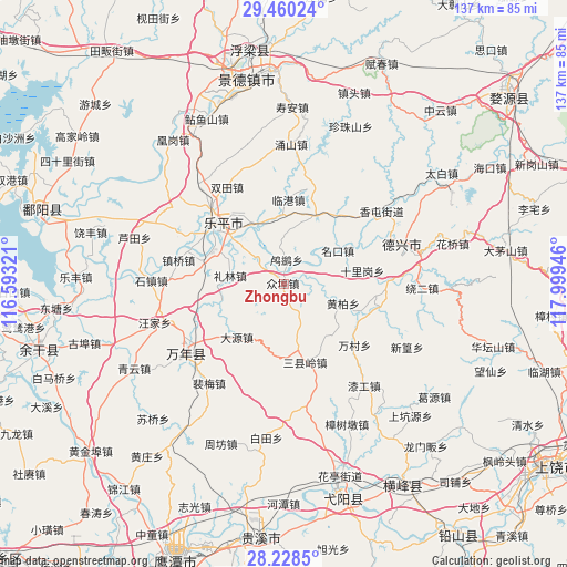 Zhongbu on map