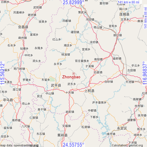 Zhongbao on map