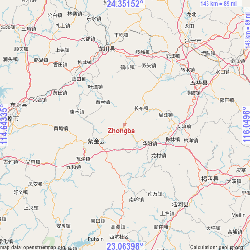 Zhongba on map