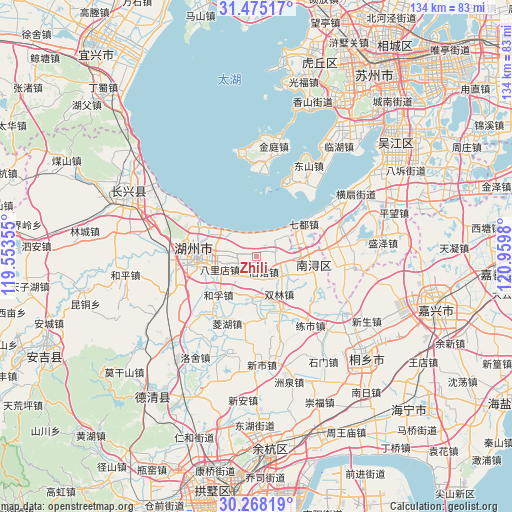 Zhili on map