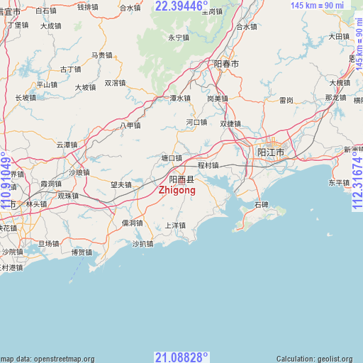 Zhigong on map