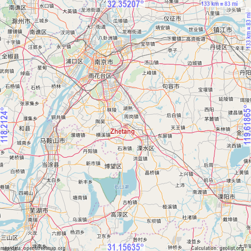 Zhetang on map