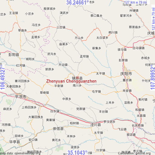 Zhenyuan Chengguanzhen on map