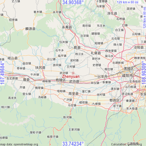 Zhenyuan on map