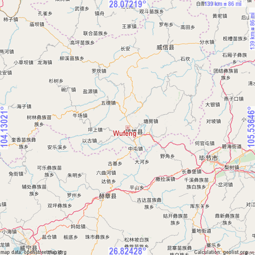 Wufeng on map