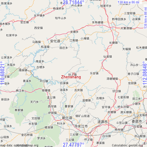 Zhenshang on map